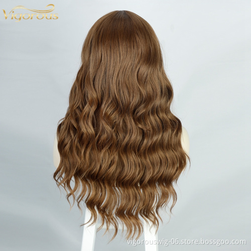 Vigorous 2021 Hot Sell Body Wave Ombre Brown Lace Front Wig Synthetic Hair for black women